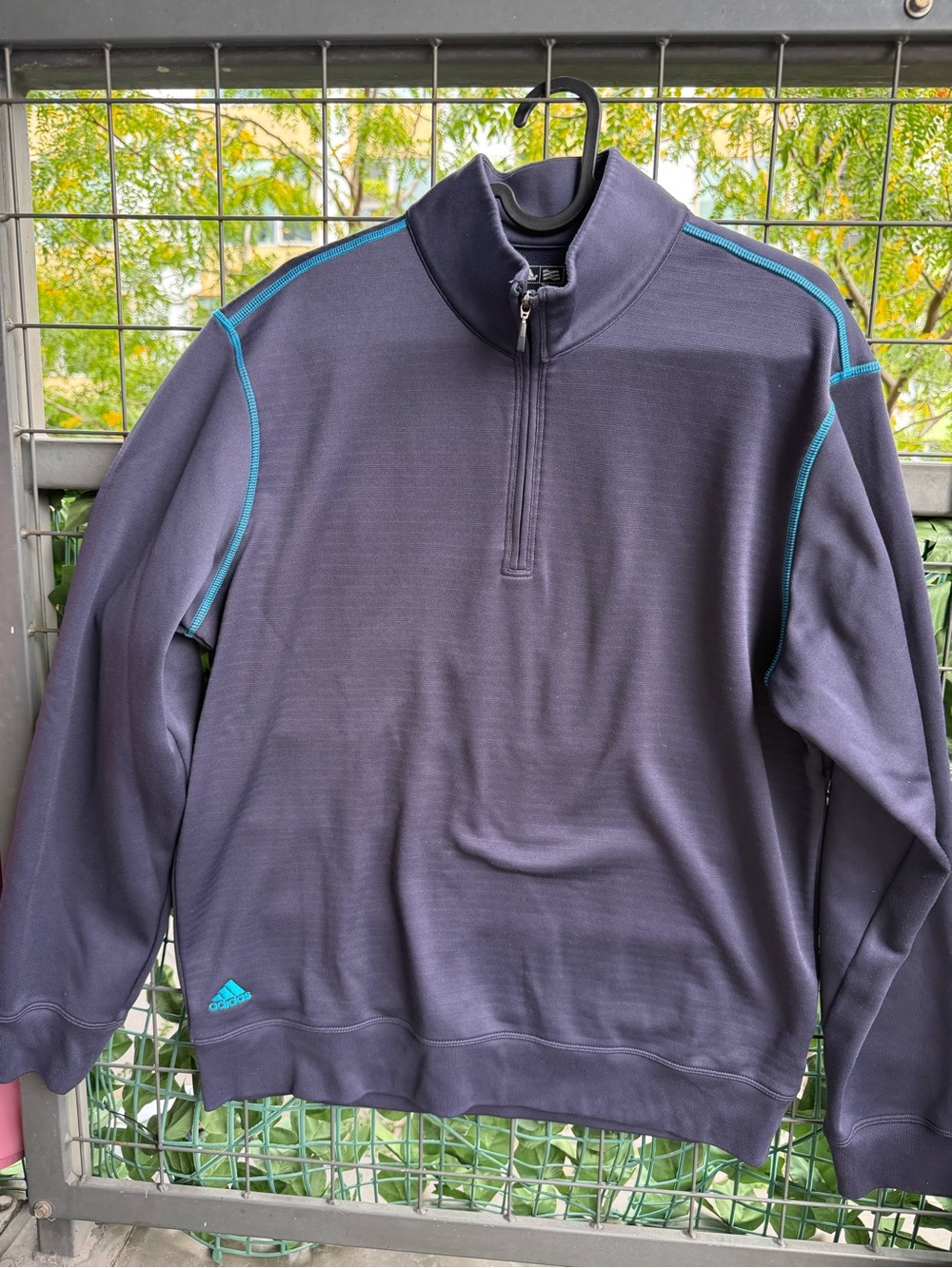 adidas Men’s Navy Half-Zip Sweater with Teal Piping
